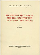 Recherches historiques sur les panégyriques de Sidoine Apollinaire /